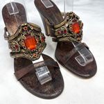 Giuseppe Zanotti NEW Vicini Vintage Y2K Leather Jeweled Mule Sandal Heel Bronze Photo 1