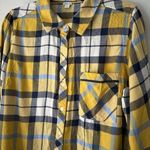 Aerie NWT  Yellow Blue Plaid Oversized Flannel Button Front Shirt Women’s Size XS Photo 2