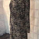 Loft tiger animal print brown and black slinky long sleeve dress size 4 petite Photo 1