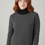 Sylviewear 100% Pure New Wool Turtleneck Sweater Black & White Stripe Size Large Photo 0