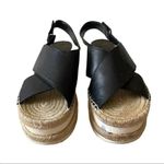Marc Fisher Gandy Black Platform Wedge Espadrille Leather Sandals SZ 9M Photo 2