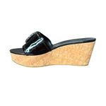 Coach Judith Black Patent Leather Cork Wedge Sandals Embellished Logo Size 7.5 Photo 4
