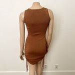 LIONESS [] Military Minds Brown Ruched Crew Neck Mini Dress Stretch Ribbed Sz XS Photo 3