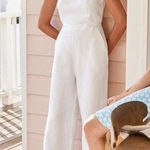 Boden Jumpsuit Women 10 White Linen Halterneck Sleeveless Wide Leg‎ NWT Preppy Photo 0