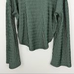 Free People Beach Flare Sleeve Mock Neck Striped Top Large Green Photo 2