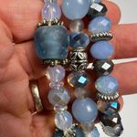 Handmade Beaded Bracelet Trio Ocean Blues Sea Glass Metals Multi Size Beads Blue Photo 4