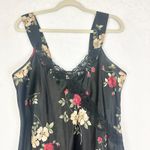 Vintage Adonna Floral Satin Midi Slip Dress Size Medium Lace Whimsigoth Black Photo 2