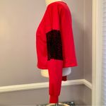 Jasmine Red cropped crew neck top long sleeves with black mesh insets Photo 2
