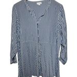 J.Jill Top Women L Blue White Button Down Roll Tab Sleeve Coastal Grandma Beach Photo 0