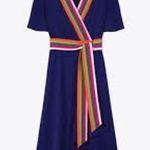 Tory Burch Peggy Color Block Navy Wrap Dress Size 0 Photo 3