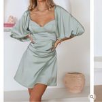Selfie Leslie  Women’s Sage Green Satin Sweetheart Mini Spring Dress XL Photo 2