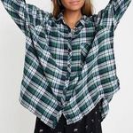 Urban Outfitters UO Brenden Green Plaid Drapey Flannel Long Sleeve M Photo 0