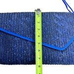Vintage Y2K Navy Blue Raffia Straw Envelope Foldover Crossbody Clutch Bag Photo 4