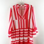 Silk & Salt V Neck Aztec Long Sleeve Midi Dress Red White Medium Photo 7