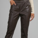 Elan  Ruffle‎ Banded Waist Pant Mocha Size Medium Photo 0