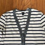 J.Crew Metallic-trim V-Neck striped cardigan sweater Navy Ivory XS preppy Photo 2