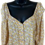Love, Fire Yellow Floral Long Sleeve Cropped Blouse Photo 1