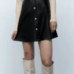 ZARA  Faux Leather Pinafore Mini Dress Pearls Pockets Layering Women’s Size Small Photo 0