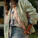 Free People  We The Free Green Rivington Sherpa Bomber Jacket Sz S Photo 0