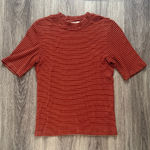 Vince Red Striped Short Sleeve Tee Mock neck Ribbed Burn Orange Top Photo 0