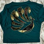 Teal and Gold Midi Floral Skirt And Top Peacock Embellishment Dolman Sleeve 80s Blue Size L Photo 1
