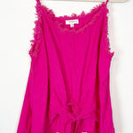 Umgee  Women's 1XL Hot Pink Fray Tie Front Linen‎ Blend Tank Top Spaghetti Strap Photo 0