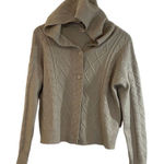 Hem & Thread Women's Hooded Cardigan Sweater Knit Ribbed Button Down Tan Small Photo 0