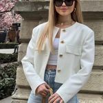 ZARA blazer jacket textured double breasted white golden buttons office casual Photo 2