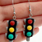 Stoplight Earrings, Novelty Earrings, Traffic Light Earrings, Stoplight Jewelry Gray Photo 0