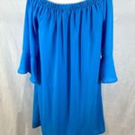 City Streets Blue on or off shoulder bell sleeve dress size medium Photo 3