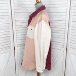 Missguided Color Block Oversized Denim Button Up Shirt Maroon Peach 8 Photo 1