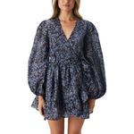 Bardot Kiera Floral Long Sleeve Wrap Minidress Women's 10 Black Blue NWT Photo 9