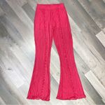 ZARA  Sheer‎ Pleated Ruffle Wide Leg Pull On Pants Pink Medium Flare Naked Photo 6