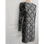 Antonio Melani Metallic Silver Black Filigree Sheath Dress SIZE 2 Long Sleeve Photo 2