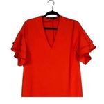 ZARA  V Neck Shift Mini Dress Short Tiered Ruffle Sleeves "Night-Out" S Red #2979 Photo 3