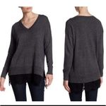 Topshop Gray V Neck Sweater with Lace Trim Elegant Tunic Top Woman's 4 Photo 1