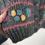 Vintage Bobble Hand Knit Cropped Cardigan Sweater Cottagecore Grannycore Size M Gray Size M Photo 3