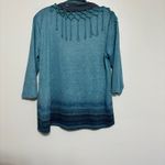 One World Blue Knit Top with Scarf Size PM Photo 1