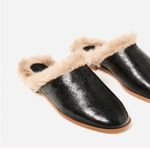 ZARA  Black Leather Slide Slippers Faux Fur Lining 6.5 Photo 10