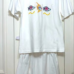 Infinity Vintage White Fish/Cruise/Coastal Embroidered Short/Top set Medium Photo 0