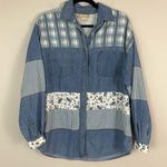 Bonjour Vintage | | Blue Multi Print Denim Button Down Shirt Size Large Photo 0