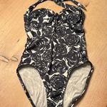 Robin Piccone  one-piece swimsuit, Sz 6, vintage Hollywood black-white floral Photo 0