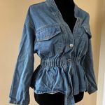 Drop Shoulder Denim Jacket Coat Trench Cardigan Blouse Loose Slim Waist Blue Photo 0