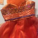 Unique Vintage Let’s Fashion Orange/Pink Sequin Sweetheart Bust Dress Size S EUC Photo 7