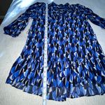 ZARA  Blue White Black Patterned 3/4‎ Sleeve Ruffled Hem Blouse Size M Photo 5