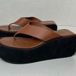 frame denim FRAME Women's Le Ocean Brown Thong Wedge Sandals 37 US 6.5/7 Photo 0