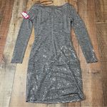 Vince Camuto NEW Women's Silver Sparkle Holiday Longsleeve Ruched Dress Sz 2 Photo 4