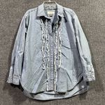 Pilcro  By Anthropologie Shirt Womens XSP Blue Denim Ruffle Long Sleeve Button Up Photo 0