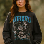 American Eagle Outfitters Black and Blue Graphic Sweatshirt Photo 0