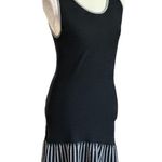 INC  Black Rib Knit  Tank Sweater Ruffle Striped  Midi Dress M Work Office Goth Photo 8